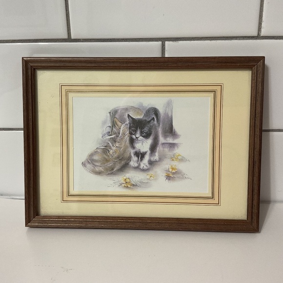 Nikki Other - VTG Kitten With Boot Print in Frame By Nikki